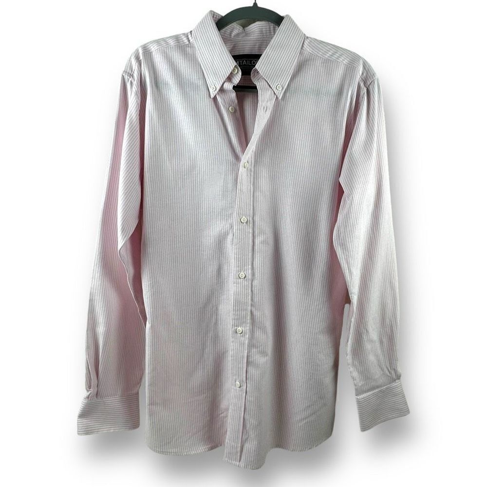MTailor Men’s‎ Size L Long Sleeve Dress Shirt White With Pink Stripe